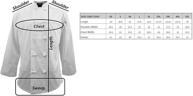 Long Sleeve Chef Coat Knot Button Chef Coat-Easy-Care Twill size