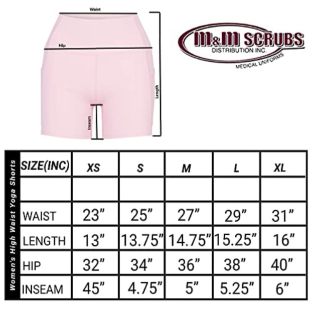 M&M SCRUBS Women’s High Waist Yoga Shorts Tummy Control with Deep Pockets size
