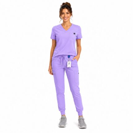 M&M SCRUBS Women’s Jogger Scrub Set, Stretch Medical Scrub Top & Tapered Pants, 8 Pockets ( STYLE 4887 )