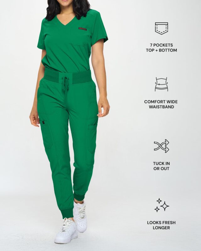 Monarch Uniforms women's Women's Slim-Fit Jogger Scrub Set style 3103 in Hunter Green